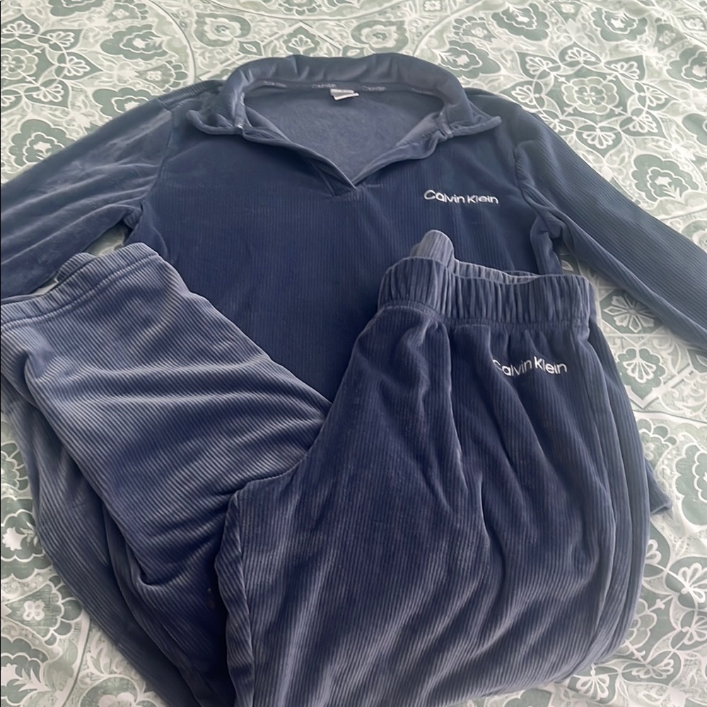 Calvin Klein Blue Velour Pajama Set